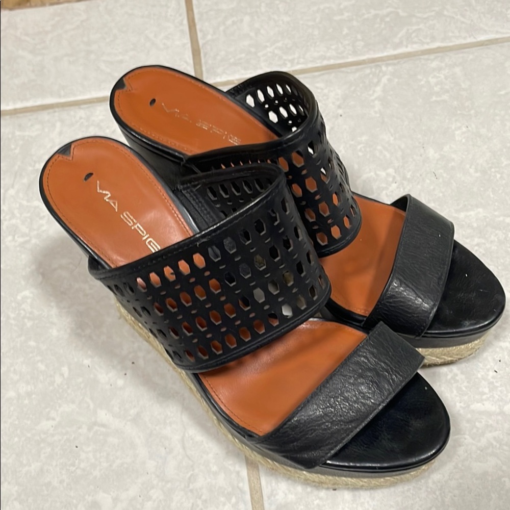 Via Spiga Black Espadrille Sandals with Woven Design
